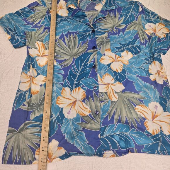 Hawaiian Vintage Hilo Hattie Aloha Shirt Mens Medium Floral Business Casual Blue - Picture 6 of 6
